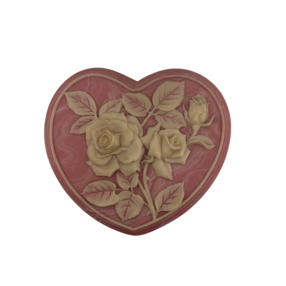VTG 80s Hanging Soapstone Heart Roses Wall Art Plaque Grandma Cottage Core Art